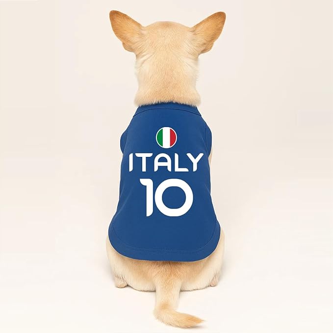 Italy Flag Soccer Jersey Style Dog Tee Shirt | Sleeveless Breeds | International Soccer | Game Day |Royal Blue, Small 1790