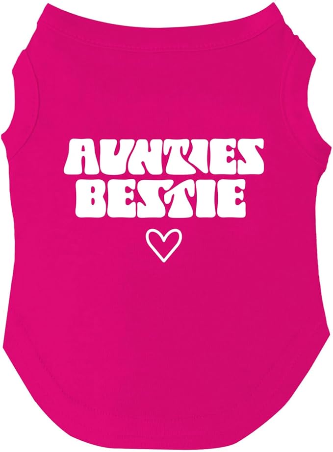 Aunties Bestie Dog Tee Shirt | Sleeveless Breeds | Mother's Day | Aunt Gift | Best Auntie & Sister | Valentine's Day |Hot Pink, Small 1360