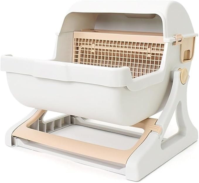 Pet Supplies, Semi-Closed Cat Litter Box with Tipping Design Large, Easy to Clean(White)