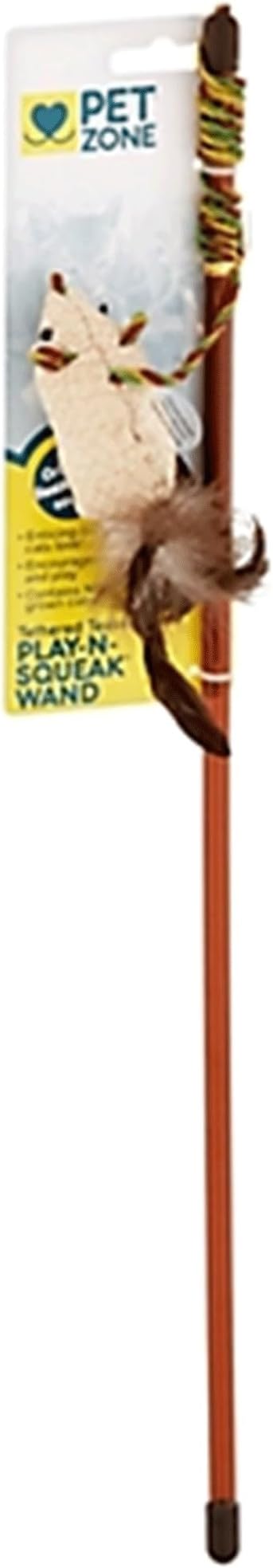 Pet Zone Play-N-Squeak Tether Teaser Wand Cat Toy with Real Mouse Sound