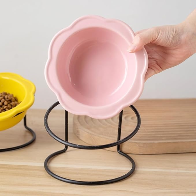 Elevated Ceramic Cats Dish Feeder Bowl with Iron Stand for Kittens Dog Health Eating Home Decors Feeding Watering Supply