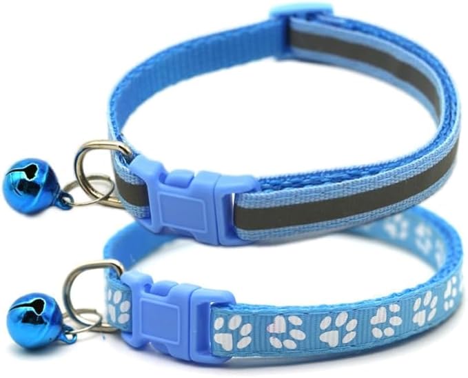 XS Dog Collar with Bell, 2-Pack Basic & Reflective Cat Collar with Bells for XXS Xs Small Pet Dogs Boy Tiny Kitten Girls Animal,Neck 7-12 Inch (Light Blue, Neck 7-12")