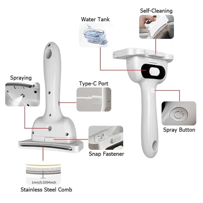 Bestselling Steam Pet Grooming Brush | One-Push Hair Removal for Cats Dogs Rabbits | 2-Level Adjustable Mist | USB Rechargeable | 304 Stainless Steel Teeth