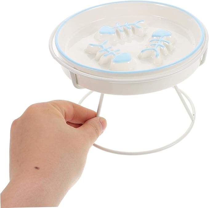 Abaodam Elevated Ceramic Cat Bowl Kitten Slow Feeder Pet Food Dish for Indoor Cats