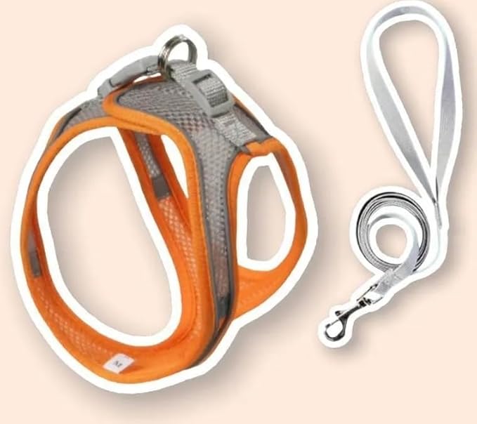Cat Harness and Leash, Cat Harness Escape Proof, Soft Adjustable Cat Leash, Easy Control Breathable Reflective Strips Jacket (Orange)