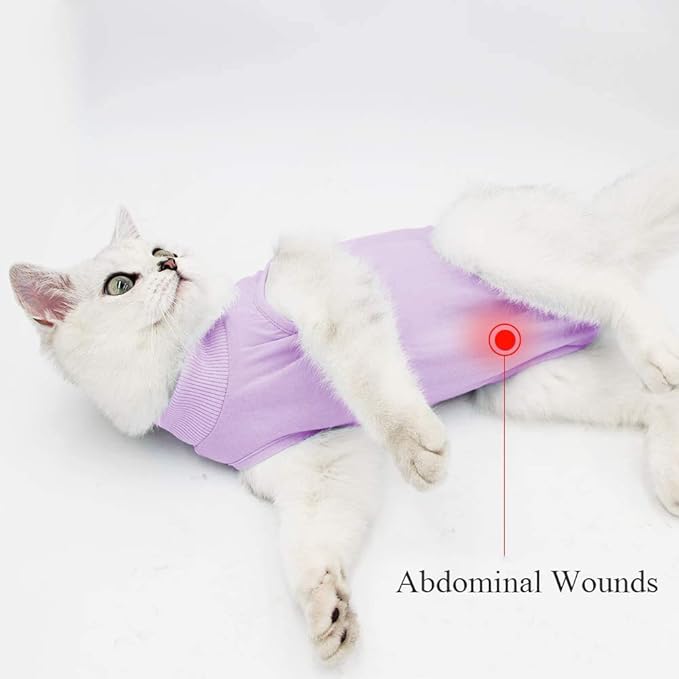 Yeapeeto Cat Professional Recovery Suit for Abdominal Wounds and Skin Diseases, E-Collar Alternative for Cats and Dogs, After Surgey Wear Anti Licking, Recommended by Vets（Purple,S