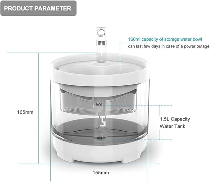 Cats Water Fountain 1.5L Water Capacity with 2 Filters Automatic Dog Dispenser Clear Faucet Drinker for Pet Drinking Bowl Auto Feeder pet Water Dispenser