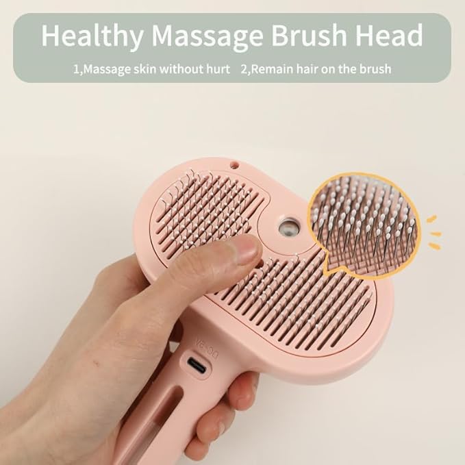 ORIGENCE Cat Steam Brush for Long Haired Cats, Dog Brush for Shedding Pet Grooming, Self Cleaning Hair Removal Comb, Pink