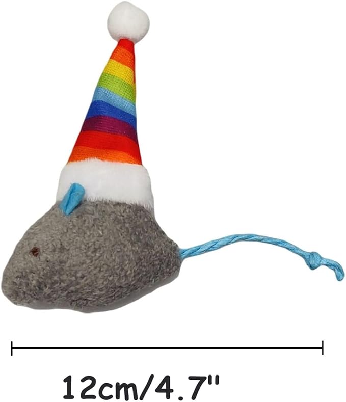 Christmas Catnip Cat Mice Toys with Rainbow Santa Hats Interactive Cat Toys for Indoor Cats Kittens, Christmas Thanksgiving Cat Toy Gift, 6-Pack