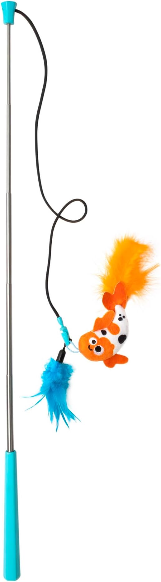 Mad Cat Playing Koi Retractable Feather Wand Cat Toy, with Telescopic Handle, for Hunting Instincts
