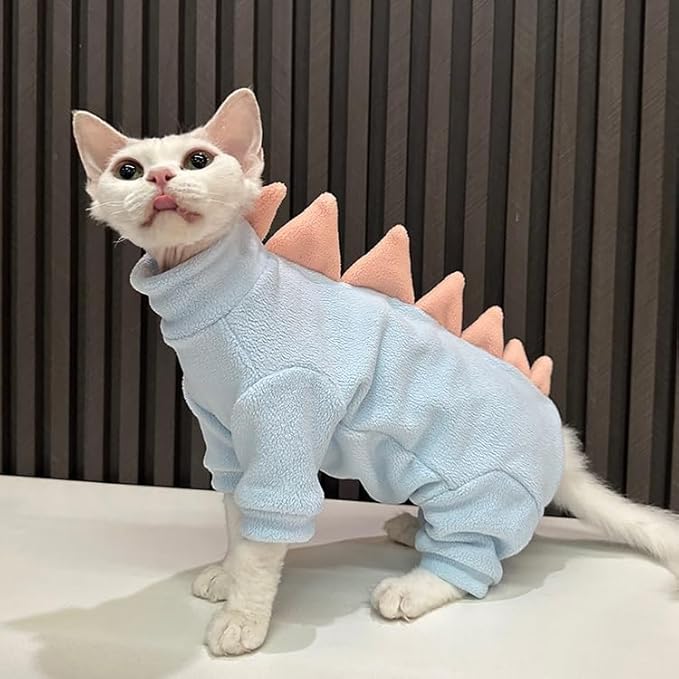 Sphynx cat Clothes, Dinosaur Costume, Hairless Cats Warm Clothes for Cornish Rex and Devon Rex (Blue, XS(1-2lbs))