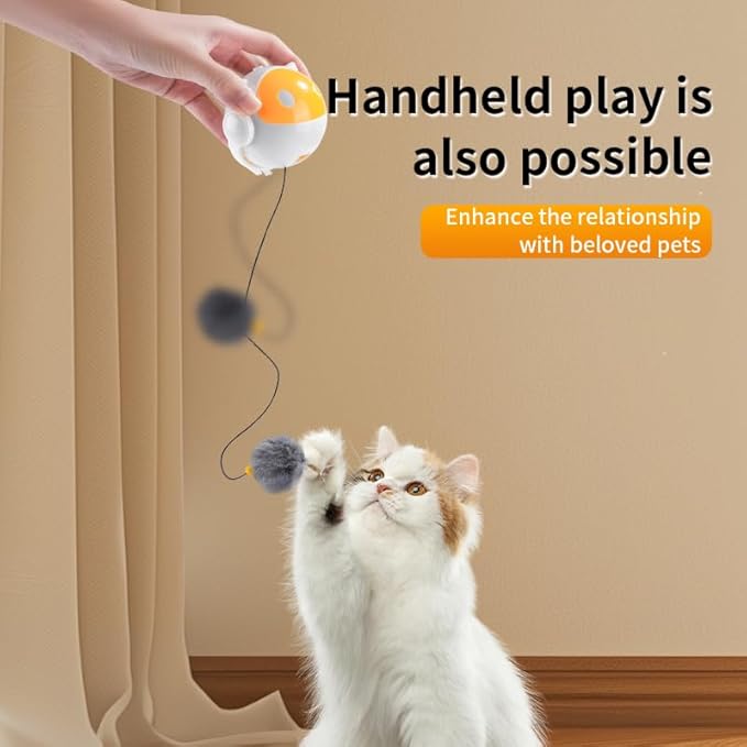 OCG Smart Automatic Cat Toy - Interactive Electronic Feather Ball with Auto-Moving & Lifting Features for Indoor Cats, Self-Play Space Ball Design Hanging Toy for Small/Medium Kittens (Battery-Free)