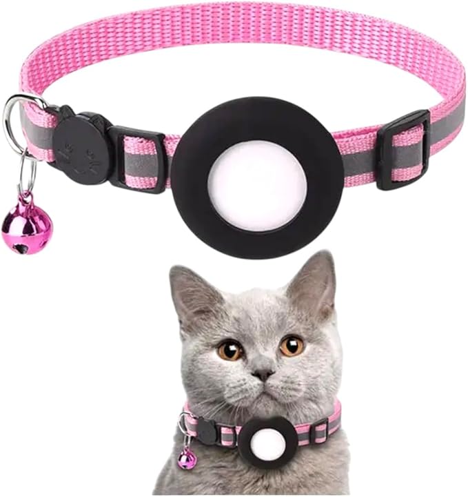 AirTag Cat Collar with AirTag Holder, Breakaway Reflective Cat Tracker Collar with Bell by AmazeGoods
