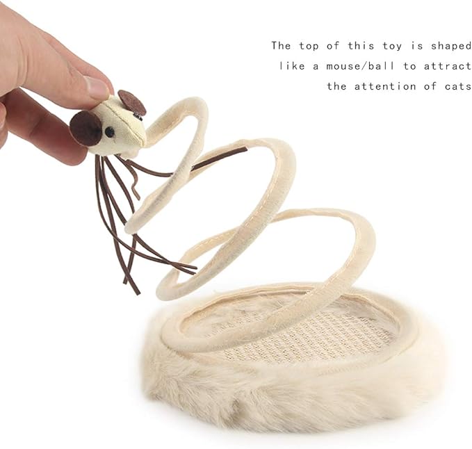 Andiker Interactive Cat Toy, Cat Plush Toy with Spiral Spring Plate and Funny Ball or Mouse Interactive Stainless Steel Spring Rotating Cat Creative Toy to Kill time and Keep Fit (Ball)
