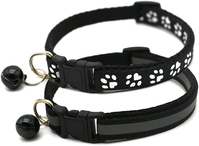 XS Dog Collar with Bell, 2-Pack Basic & Reflective Cat Collar with Bells for XXS Xs Small Pet Dogs Boy Tiny Kitten Girls Animal,Neck 7-12 Inch (Black, Neck 7-12")