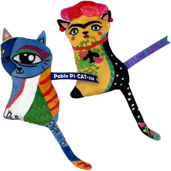 KONG Artz Cats - Crackling Cat Toys with Catnip, Ribbon and Tail (Bundle (Kahlo/Picasso and Dali/Van Gogh))