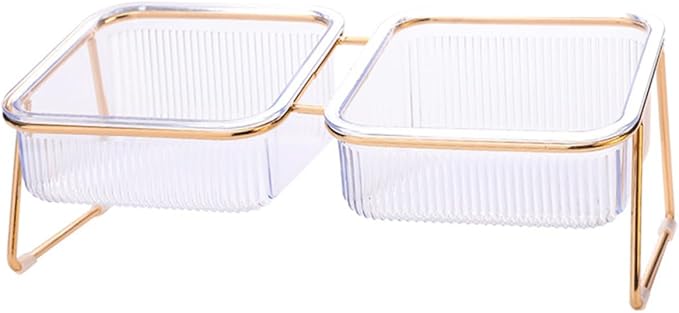 Elevated Double Raised Cat Bowl with Metal Stand Tilted Design for Neck Protection, High Foot Pet Feeder for Cats and Small Dogs, Easy-Clean Feeding and Watering Dish