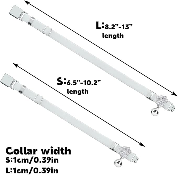 Personalized Safety Elastic Cat Collars with Bell,Laser Customized Stretch Kitten Collars for Girls Boys Cats-White