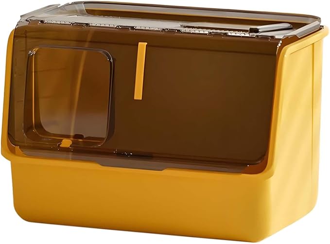 Hooded Cat Litter Box Enclosed Covered Toilet Container Sturdy Deep Pan Portable Pet Supplies Kitten Potty- Yellow