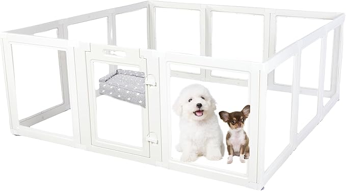 EVERFRONT Clear Acrylic Dog Playpen - Clear Dog Play Pen - Easy Assemble Acrylic Dog Playpen - Puppy Playpen, Cat Playpen, Small Animal Playpen, Dog Play Pen Indoors