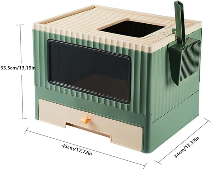 Pet Supplies, Foldable Top Entry Cat Litter Box with Lid, Anti Splashing & Drawer Design(Blue)