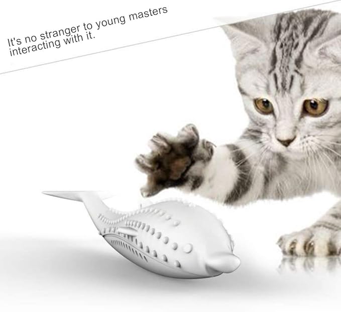 Arinda Silicone Fish Shape Cat Toothbrush Teething Toy with Catnip Pet Toys
