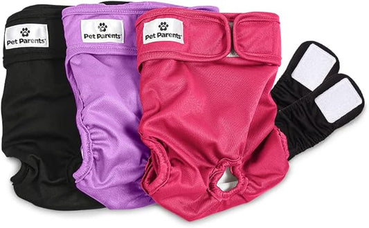 Pet Parents® Washable Dog Diapers (3pack) + Extendrs® of Durable Doggie Diapers, Premium Dog Diapers Female (Small, Princess)