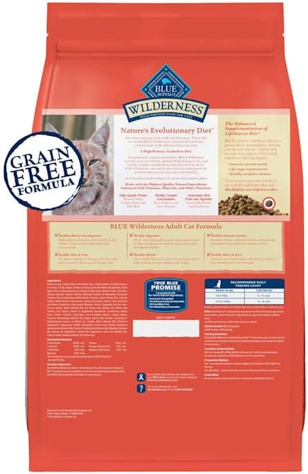 Blue Buffalo Wilderness High-Protein, Grain-Free Natural Dry Food for Adult Cats, Weight and Hairball Control, Chicken, 9.5-lb. Bag