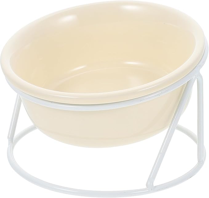 Ceramic Cat Food Bowl Elevated Feeder with Iron Rack Neck Protection Raised Feeding Bowl for Indoor Cats and Kittens