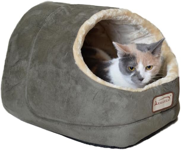 HomeStock Faux Fur Cat Cave Bed - Cozy Pet Hideaway with Waterproof Base & Removable Padding