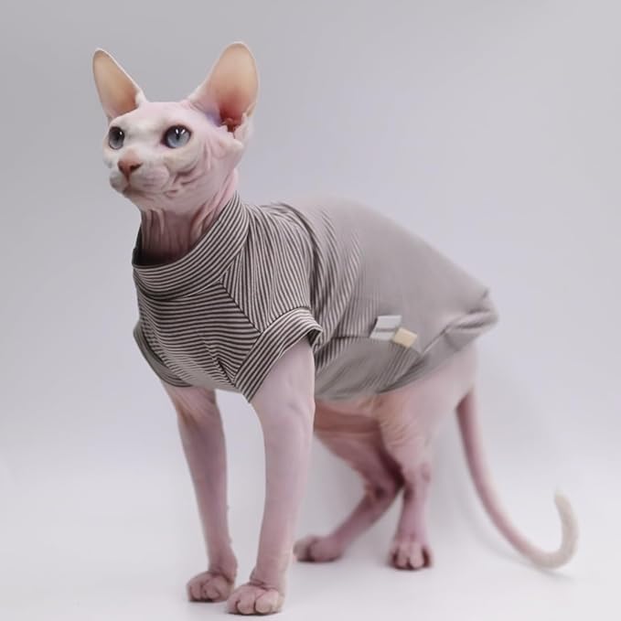 Cotton Sphynx Cat Clothes Spring and Summer Thin High Elasticity Devon Rex, Konish Clothes Hairless Cat Clothes Cat Apparel for Small Cats and Dogs (Grey, Medium)