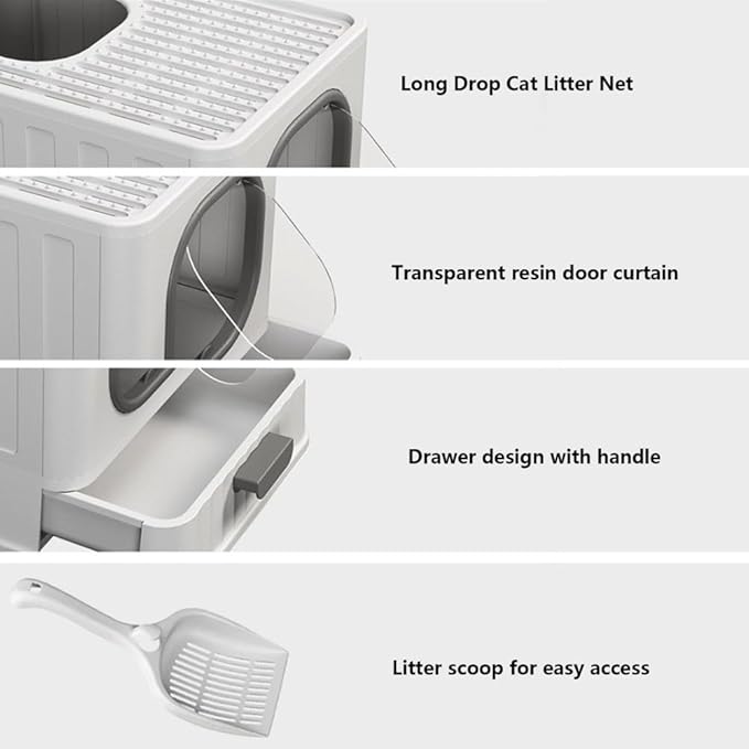 Pet Supplies, Enclosed Cat Litter Box with Door & Scoop, Large Top Entry Anti-Splash(Pink)