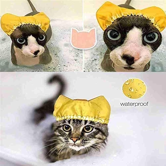 Pink Cat Shower Caps, Cap Pet Shower and Bath Supplies Pet Bath Accessories Prevent Water in Pet Cat Ears Headgear Waterproof, Cat Dog Waterproof Bonnet, Apparel and Accessories,Hats 14 * 10 * 1cm