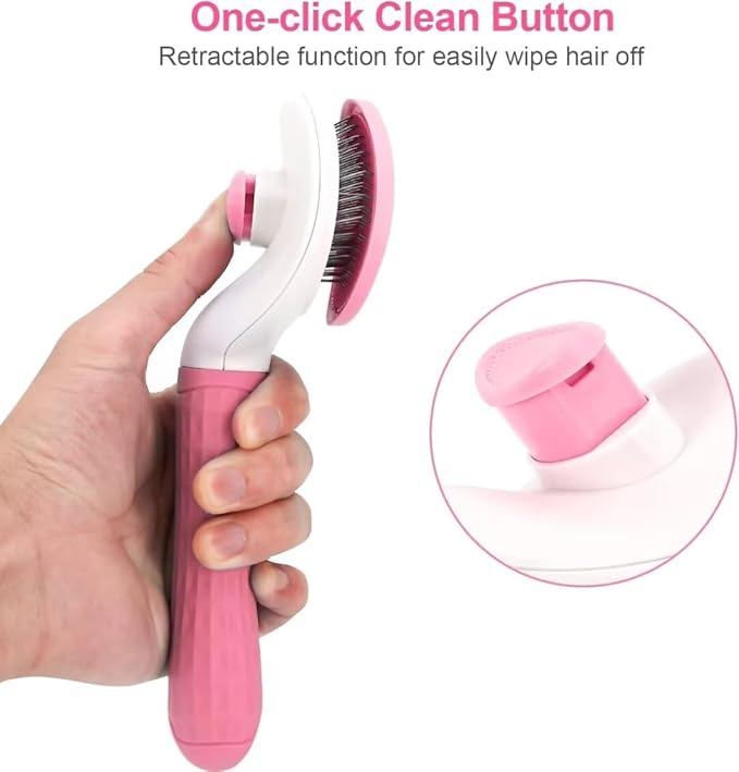 Pet Comb Dogs Cats Hair Removal Brush,One-click Auto Grooming Tools Puppy Kitten Slicker Brushes for Shedding,Pet Long or Short Hair Self Cleaning Massage Tool Removes Tangles & Loose Fur(Pink)