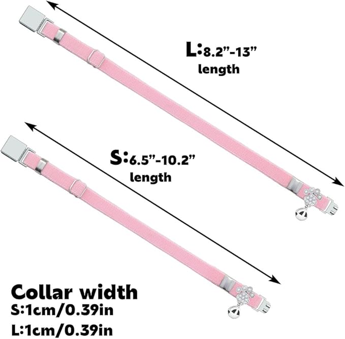 Personalized Safety Elastic Cat Collars with Bell,Laser Customized Stretch Kitten Collars for Girls Boys Cats-Pink