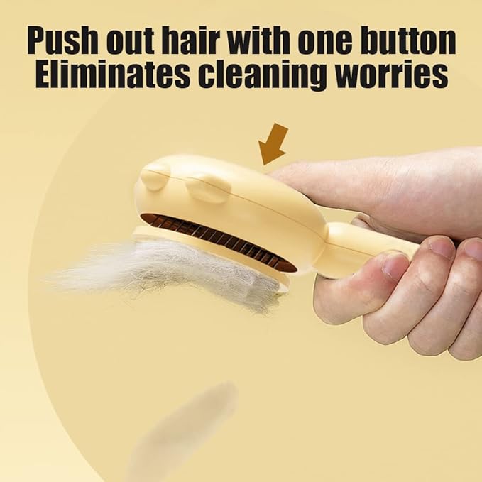 Cute Cat Ear Pet Brush – Self Cleaning Grooming Tool for Cats & Dogs – Light Green