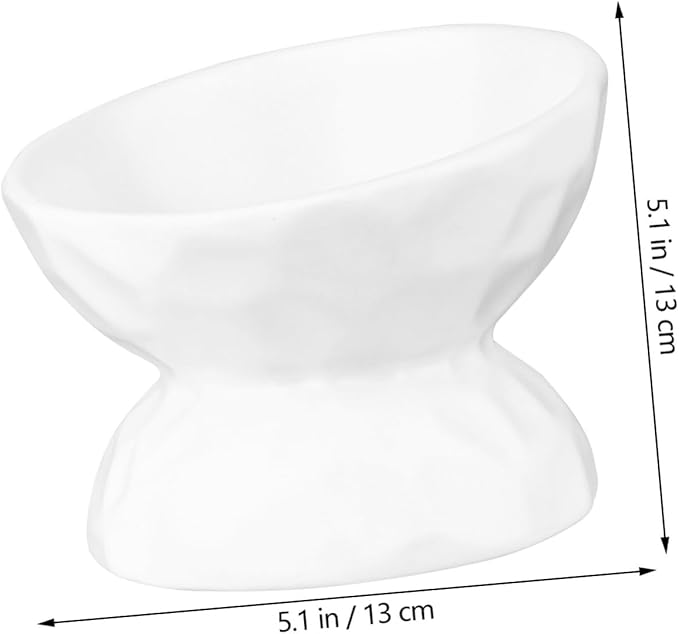 Alasum Elevated Cat Ceramic Feeding Bowl with Neck Protection, Small White Raised Pet Feeder for Kitten, Anti-Spill Design Suitable for Indoor Cat Feeding and Watering