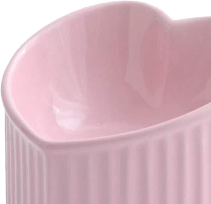 Heart Shaped Cat Dish for Food Or Water, Slanted Ceramic Bowl with Stable Base, Pink