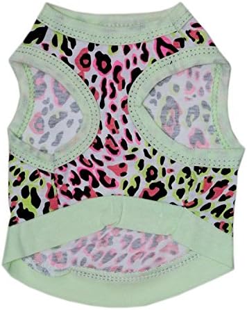 Pet Clothes, Leopard Print T-Shirt Puppy Cat Cotton Vest Clothing Apparel Spring Summer Breathable Sleeveless Harness Costumes for Small Dogs (L, Aqua)