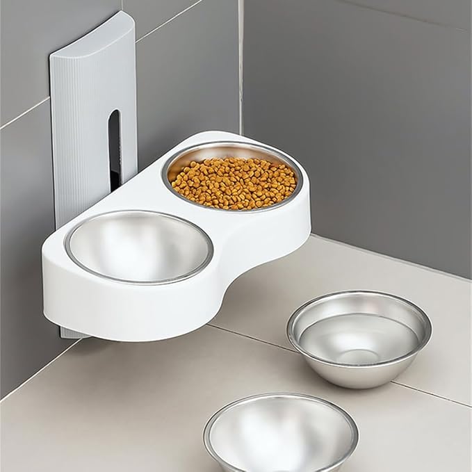 Detachable Cats Watering Eatting Bowl Double Bowl Pet Bowl Wall Mounted Bowl for Dog Watering Feeding Bowl