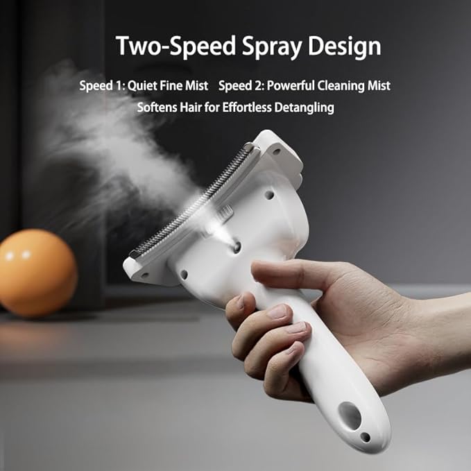 Bestselling Steam Pet Grooming Brush | One-Push Hair Removal for Cats Dogs Rabbits | 2-Level Adjustable Mist | USB Rechargeable | 304 Stainless Steel Teeth