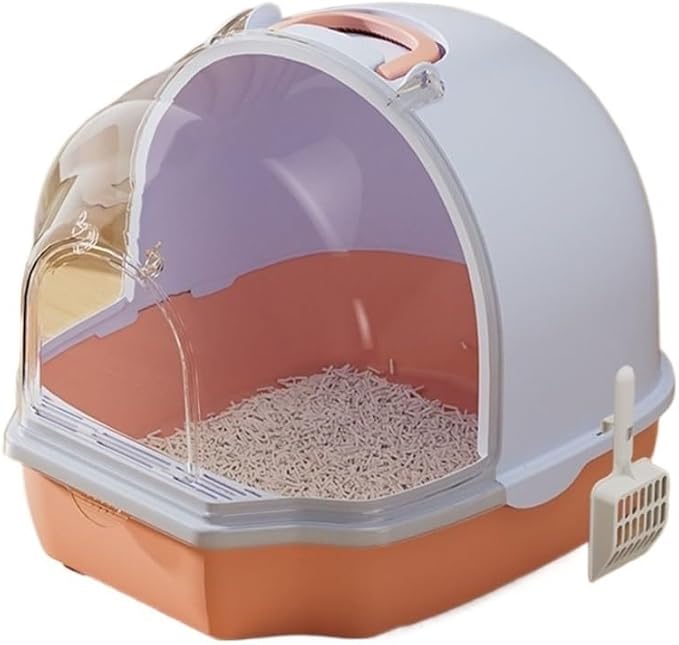 Pet Supplies, Enclosed Cat Litter Box with Door Flap & Handle, Anti-Splash Toilet(Purple)