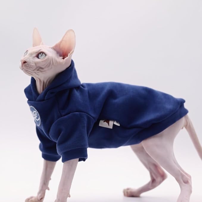 Sphynx Cat Clothes - Thick Warm Stretchy Soft Cat Hoodie & Vest for Hairless Devon, Cornish, Peter Bald Kittens (Medium)