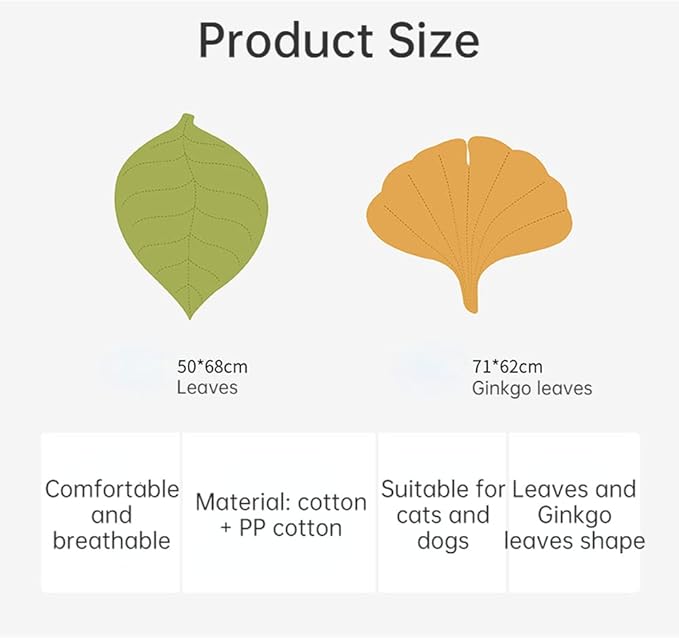 Cat Mattress Leaf Shape Cat Nest Cat and Dog Double-Sided Available Floor Mat Cover Pad Warm and Comfortable Cartoon Cat Bed Indoor Warm Accessories (Ginkgo Leaves)