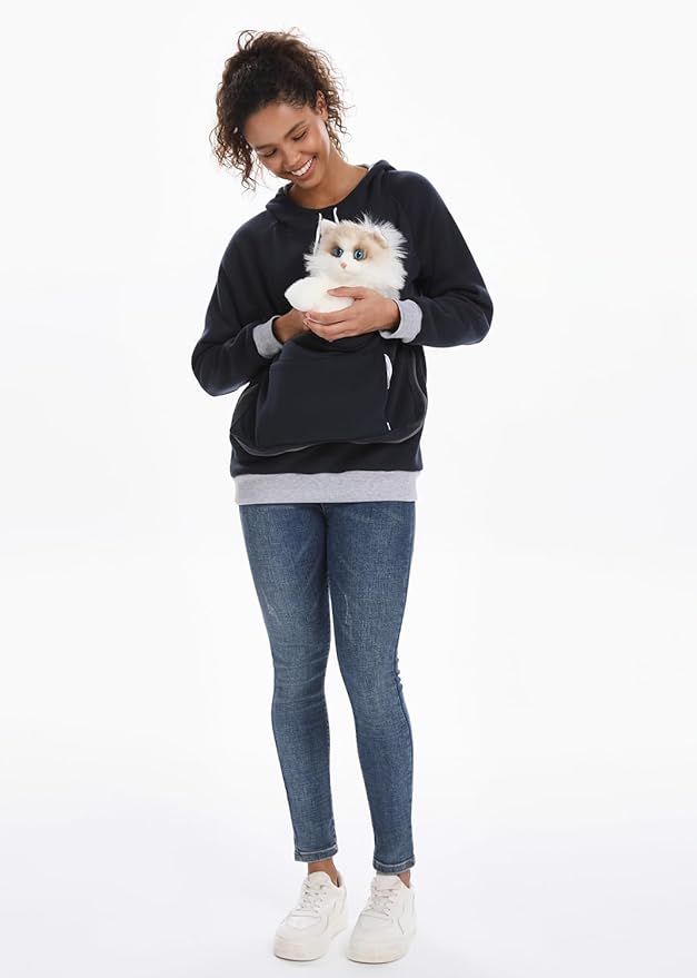 Unisex Cat Pouch Hoodie Long Sleeve Kitten Puppy Holder Hoodies Front Large Pouch Pet Carrier Sweatshirt
