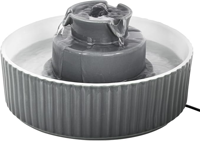 Ceramic Cat Water Fountain, 2.1L/71oz Cupcake Pet Water Fountain for Cats and Dogs, Automatic Pet Drinking Fountain,Double Filtration System, Easy to Clean, 360°Drinking Water(Dark Grey)