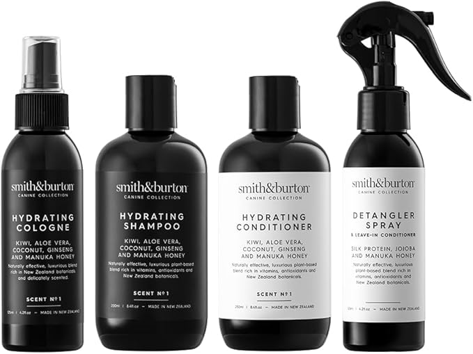 smith&burton Hydrating Luxe Set, Premium Natural Dog Shampoo, Conditioner, Cologne & Detangler Spray, Hydrate, Invigorate, Replenish Coats, Gentle & Moisturising Grooming for Dogs & Cats, 8.4 oz