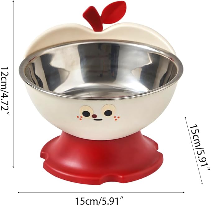 Elevated Cat Dog Bowl Apple Shape, Non Slip Pet Feeder with Stainless Steel Inner, Anti Vomiting Neck Protection for Small Medium Pets