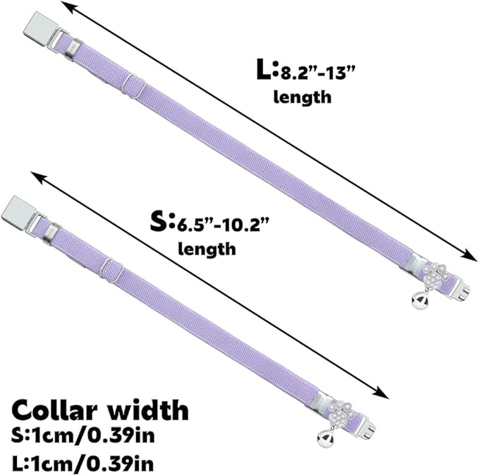 Personalized Safety Elastic Cat Collars with Bell,Laser Customized Stretch Kitten Collars for Girls Boys Cats-Purple