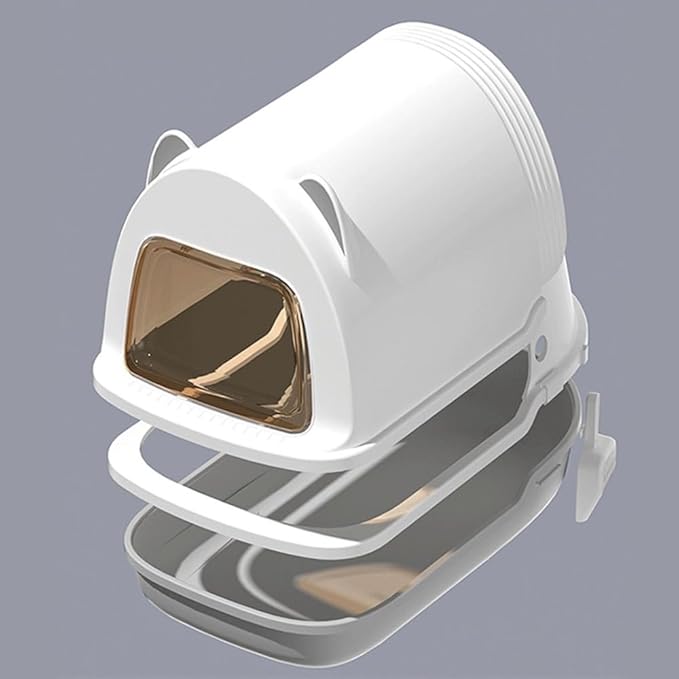 Pet Supplies, Extra Large Enclosed Cat Litter Box with Scoop Odor Control(White)